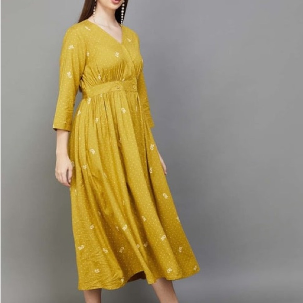 Melange Mustard Long Sleeve Dress